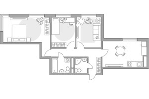 Планировка трехкомнатной(квартира) площадью 68.89 квадратных метров в “ЖК Императорские Мытищи”