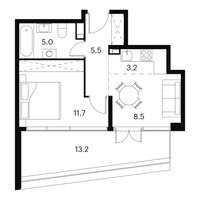 Планировка двухкомнатной(апартаменты) площадью 47.1 квадратных метров в “Апарт-комплекс Аквилон Сигнал”