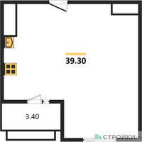 Планировка однокомнатной(квартира) площадью 39.3 квадратных метров в “ЖК Римский”