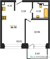 Планировка однокомнатной(квартира) площадью 36.7 квадратных метров в “ЖК NOVA (Нова)”