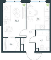 Планировка однокомнатной(квартира) площадью 33.8 квадратных метров в “ЖК Level Мичуринский”