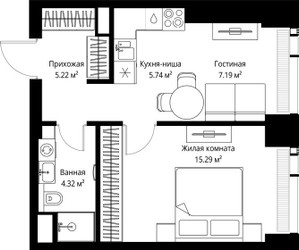 Планировка однокомнатной(квартира) площадью 37.76 квадратных метров в ЖК “ЖК Веер”