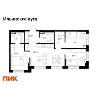 Планировка трехкомнатной(квартира) площадью 64.29 квадратных метров в “ЖК Ильинские луга”