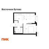 Планировка однокомнатной(квартира) площадью 33.3 квадратных метров в “ЖК Восточное Бутово”