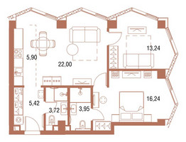 Планировка двухкомнатной(квартира) площадью 71 квадратных метров в “ЖК Симфония 34”