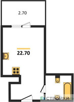 Планировка студии(квартира) площадью 22.7 квадратных метров в “ЖК Радость (Радумля Парк)”