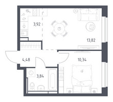 Планировка однокомнатной(квартира) площадью 36.4 квадратных метров в “ЖК Новое Видное”