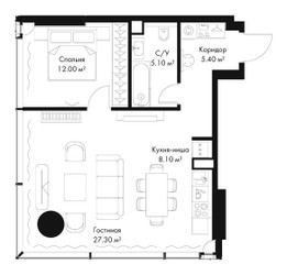Планировка однокомнатной(квартира) площадью 57.9 квадратных метров в ЖК “ЖК Слава”