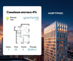 Планировка двухкомнатной(квартира) площадью 63.95 квадратных метров в “ЖК УЛЬТИМА Сити”