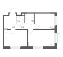 Планировка двухкомнатной(квартира) площадью 53.92 квадратных метров в “ЖК Новое Внуково”