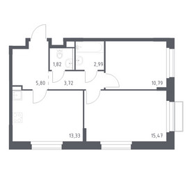 Планировка двухкомнатной(квартира) площадью 53.92 квадратных метров в ЖК “ЖК Новое Внуково”