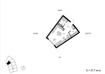 Планировка однокомнатной(квартира) площадью 37.7 квадратных метров в ЖК “ЖК Мытищи Сити”