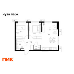 Планировка двухкомнатной(квартира) площадью 55.3 квадратных метров в ЖК “ЖК Яуза Парк (Мытищи)”