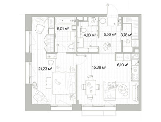 Планировка однокомнатной(квартира) площадью 61.89 квадратных метров в ЖК “Архитектурный проект Мыс”