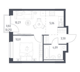 Планировка однокомнатной(квартира) площадью 33.18 квадратных метров в ЖК “ЖК Новое Видное”