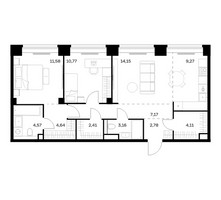 Планировка двухкомнатной(квартира) площадью 74.61 квадратных метров в “ЖК НОВА”