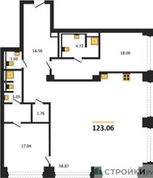 Планировка двухкомнатной(квартира) площадью 123.06 квадратных метров в “ЖК Forum (Форум)”