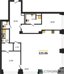 Планировка двухкомнатной(квартира) площадью 123.06 квадратных метров в ЖК “ЖК Forum (Форум)”