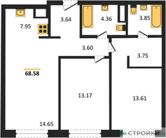 Планировка двухкомнатной(квартира) площадью 69.1 квадратных метров в “ЖК Собрание клубных домов West Garden (Вест Гарден)”
