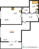 Планировка однокомнатной(квартира) площадью 50.8 квадратных метров в “Жилой квартал Новое Медведково”