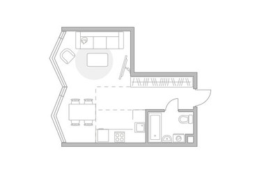 Планировка однокомнатной(квартира) площадью 37.59 квадратных метров в ЖК “ЖК Мневники от Гранель”