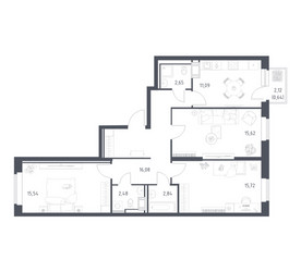 Планировка трехкомнатной(квартира) площадью 82.66 квадратных метров в ЖК “ЖК Большое Путилково”