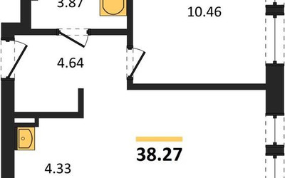 Планировка однокомнатной(квартира) площадью 38.27 квадратных метров в ЖК “ЖК Квартал Авиаторов”
