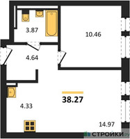 Планировка однокомнатной(квартира) площадью 38.27 квадратных метров в “ЖК Квартал Авиаторов”