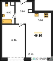 Планировка однокомнатной(квартира) площадью 46.8 квадратных метров в “ЖК Мангазея в Богородском”
