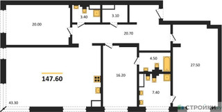 Планировка трехкомнатной(квартира) площадью 147.6 квадратных метров в “ЖК Vnukovo Country Club (Внуково Кантри Клаб)”