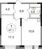 Планировка однокомнатной(квартира) площадью 47.1 квадратных метров в “ЖК Первый Московский”