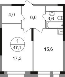 Планировка однокомнатной(квартира) площадью 47.1 квадратных метров в ЖК “ЖК Первый Московский”
