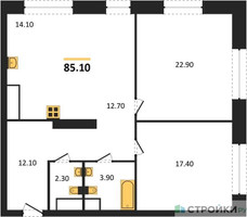 Планировка двухкомнатной(квартира) площадью 85.1 квадратных метров в “ЖК AFI Tower (Афи Тауэр)”