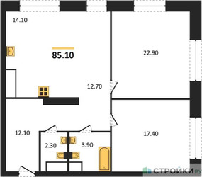 Планировка двухкомнатной(квартира) площадью 85.1 квадратных метров в ЖК “ЖК AFI Tower (Афи Тауэр)”