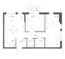 Планировка двухкомнатной(квартира) площадью 60.5 квадратных метров в “ЖК Пригород Лесное”