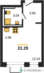 Планировка студии(квартира) площадью 22.29 квадратных метров в ЖК “ЖК Богдановский Лес”