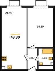 Планировка однокомнатной(квартира) площадью 43.3 квадратных метров в ЖК “ParkSide”
