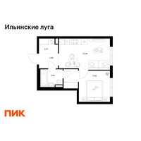 Планировка однокомнатной(квартира) площадью 34.72 квадратных метров в “ЖК Ильинские луга”