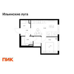 Планировка однокомнатной(квартира) площадью 34.72 квадратных метров в ЖК “ЖК Ильинские луга”