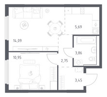 Планировка однокомнатной(квартира) площадью 40.79 квадратных метров в “ЖК Пригород Лесное”