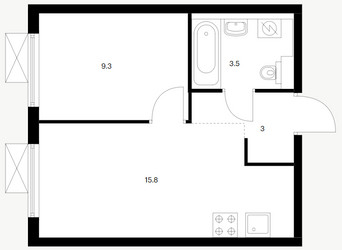 Планировка однокомнатной(квартира) площадью 31.6 квадратных метров в ЖК “ЖК Люблинский парк”