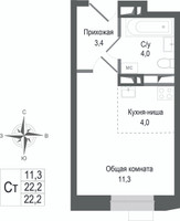 Планировка студии(квартира) площадью 22.2 квадратных метров в “ЖК КИНОКВАРТАЛ”