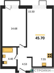 Планировка однокомнатной(квартира) площадью 45.7 квадратных метров в ЖК “ЖК UNO Соколиная гора”