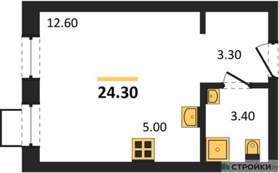 Планировка студии(квартира) площадью 24.3 квадратных метров в ЖК “ЖК Skolkovo ONE (Сколково Уан)”