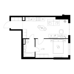 Планировка однокомнатной(квартира) площадью 42.2 квадратных метров в ЖК “Квартал Мит”