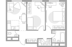 Планировка трехкомнатной(квартира) площадью 53.34 квадратных метров в “ЖК Аникеевский”