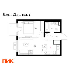 Планировка однокомнатной(квартира) площадью 36.3 квадратных метров в ЖК “ЖК Белая Дача парк”