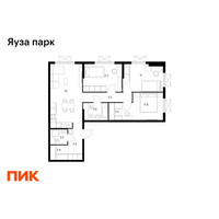 Планировка трехкомнатной(квартира) площадью 78.6 квадратных метров в “ЖК Яуза Парк (Мытищи)”
