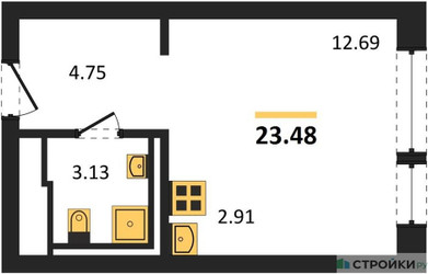 Планировка студии(квартира) площадью 23.48 квадратных метров в ЖК “ЖК Квартал Авиаторов”