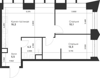 Планировка двухкомнатной(квартира) площадью 48.3 квадратных метров в ЖК “ЖК Войс”